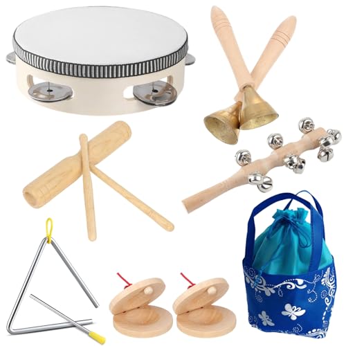 Musikinstrumente Holz Montessori Instrumente mit Aufbewahrungstasche, Schlagzeug Kinder Trommel, Percussion-Instrumente Set, Geschenkideen für Kinder ab 3 Jahre von Generisch