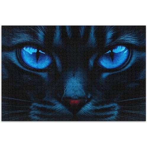 Mysterious leuchtende blaue Katzenaugen-Puzzles für Erwachsene, 500 Teile, Freunde, Familienspiel, Geschenke, lustiges Prime-Puzzle, Tier-Kunstdruck, 500 x 37 cm von Generisch