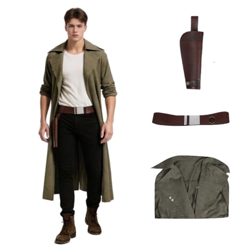 ND-5 Cosplay Kostüm Langer Trenchcoat mit Gürtel und Holster für Halloween (Grün, XL) von Generisch