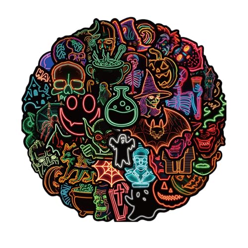 Neon Halloween Sticker | Neon Temporary Sticker | Dekorative Neonn Light Aufkleber 50x | Halloween Party Dekorationen Aufkleber | Wasserdichte Wasserflaschenabziehbilder für Goodie -Bag -Füllst Neon Halloween Sticker | Neon Temporary Sticker | Dekorative Neonn Light Aufkleber 50x | Halloween Party Dekorationen Aufkleber | Wasserdichte Wasserflaschenabziehbilder für Goodie -Bag -Füllst von Generisch