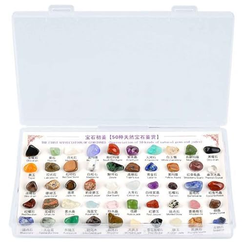 Neue 50 Arten von natürlichen Erz-Proben Urlaub, natürliche Mineral-Erz-Proben-Kit mit Box, pädagogische polierte Natursteine, Rock Mineral Collection Geologie Kristalle(50 Arten) von Generisch