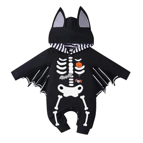 Neugeborene Baby Jungen Mädchen Fledermaus Kostüm Halloween Langarm Jumpsuit mit Hut Umhang, Meine ersten Halloween Strampler Outfit 0-12 Monate für Cosplay Karneval von Generisch