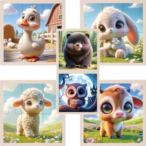 Niedliche Bauernhof-Baby Holzpuzzles für Kinder, Set mit 6 Puzzles Niedliche Bauernhof-Baby Holzpuzzles für Kinder, Set mit 6 Puzzles von Generisch