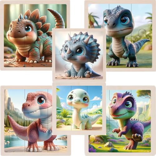 Niedliche Dino-Babys Holzpuzzle-Set für Kinder, 6 Puzzles, Dinosaurier-Motiv Niedliche Dino-Babys Holzpuzzle-Set für Kinder, 6 Puzzles, Dinosaurier-Motiv von Generisch