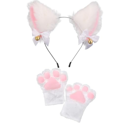 Niedliche Halloween-Requisiten, Katzenohren, Stirnband, Katzenkrallen, Handschuhe, Katzenschwanz, Halsband, Zubehör-Set (2 Stück, rosa, Einheitsgröße) von Generisch