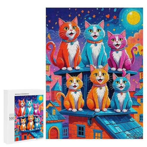Niedliche Katzen auf dem Dach, 500 Teile Tier, klassisches Holzpuzzle für Erwachsene Niedliche Katzen auf dem Dach, 500 Teile Tier, klassisches Holzpuzzle für Erwachsene von Generisch