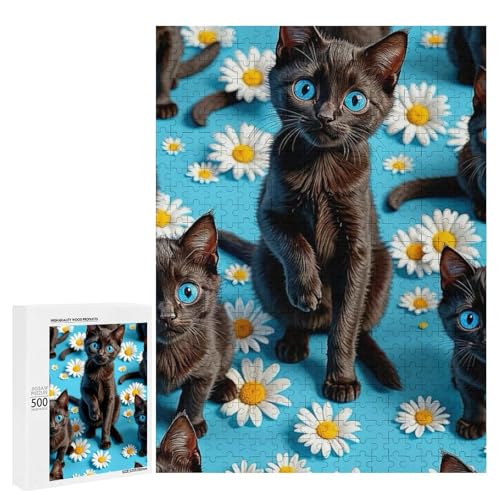 Niedliche Katzen umgeben von Gänseblümchen auf blauem Hintergrund, 500 Teile Tier, klassisches Holzpuzzle für Erwachsene Niedliche Katzen umgeben von Gänseblümchen auf blauem Hintergrund, 500 Teile Tier, klassisches Holzpuzzle für Erwachsene von Generisch