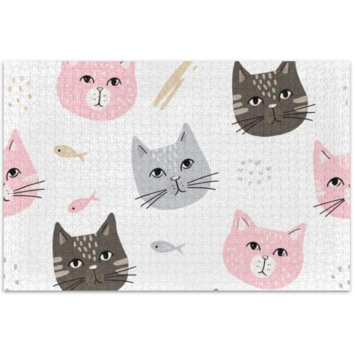 Niedliche Katzengesichter Puzzle für Erwachsene, 500 Teile, lustiges Gag-Geschenk-Puzzle mit Blumen-Tierdruck, 50,5 x 37,8 cm von Generisch