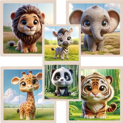 Niedliche Safari-Babys Holzpuzzle-Set für Kinder, 6 Stück, Lernspielzeug für Kleinkinder Niedliche Safari-Babys Holzpuzzle-Set für Kinder, 6 Stück, Lernspielzeug für Kleinkinder von Generisch