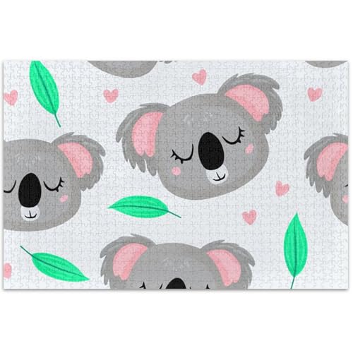 Niedliches Cartoon-Koalabär-Puzzle, lustiges Puzzle, 500 Teile für Erwachsene, Blumen-Tiermalerei, individuelles einzigartiges Puzzle für Erwachsene, weißer Elefant, 500 x 37 cm von Generisch