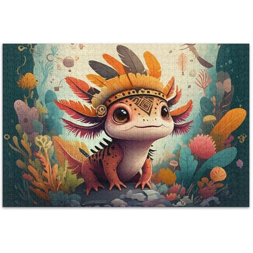 Niedliches Cartoon-Puzzle, Axolotl, lustiges Puzzle, 500 Teile, für Erwachsene, Tierkunstmalerei, schwieriges großes Puzzle, Geschenke für Puzzle-Liebhaber, 500 x 37 cm von Generisch