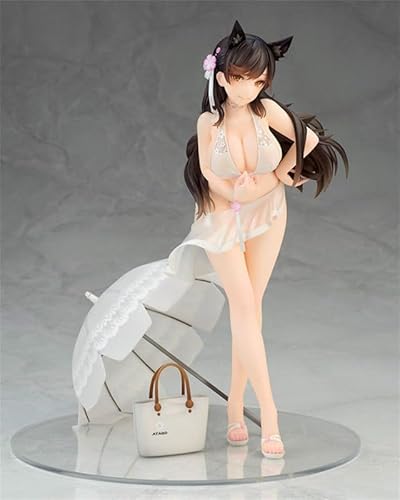 Nime Actionfiguren Modell Statue - Mädchen mit langen schwarzen Haaren, trägt einen weißen Badeanzug, eine weiße Handtasche unter einem Regenschirm, Schlafzimmerdekoration, Geschenk - H von Generisch
