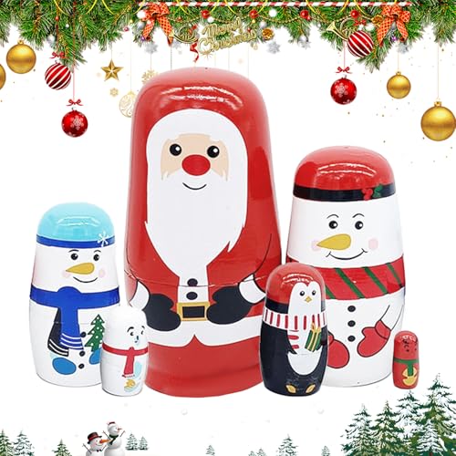 Nistpuppe Weihnachten,Weihnachtsnistpuppen, Handgefertigte Stapelpuppe aus Holz, Niedliche weihnachtliche russische Nistpuppen,Stapelspielzeug für Kinder, Weihnachten, Geburtstag, Heimdekoration Nistpuppe Weihnachten,Weihnachtsnistpuppen, Handgefertigte Stapelpuppe aus Holz, Niedliche weihnachtliche russische Nistpuppen,Stapelspielzeug für Kinder, Weihnachten, Geburtstag, Heimdekoration von Generisch