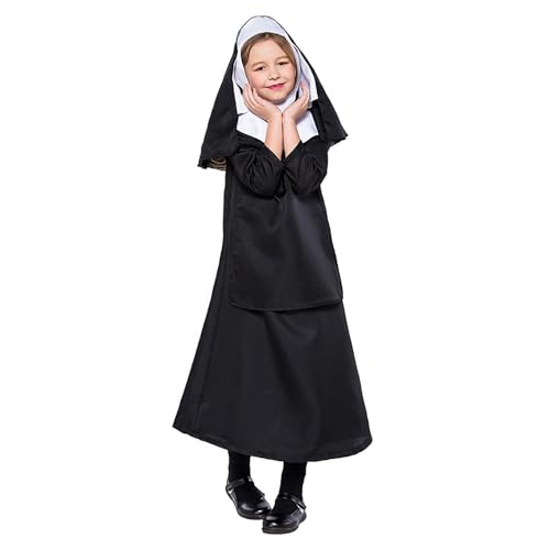 Nonne Kostüm | Nonne Kostüm Zubehör | Nonne Mary Cosplay Kleid | Nonne Kleid mit Umhang | Nonne Kostüm für Halloween | Kostüm für Erwachsene Cosplay Religion Mottoparty von Generisch
