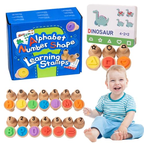 Numerischer Stempel des Alphabets - Holzstempel mit Alphabet und Zahlen | FlashCard mit numerischer Stempel des Alphabets | Tragbare mathematische Spiele Bildungsspielzeug für Kinder Mädchen Ba von Generisch