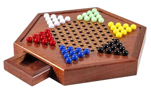 Oasis: Hochwertiges Chinese Checkers (Halma) Set, groß: 32 cm, feines Holz mit Aufbewahrungsschublade für 72 Plexiglasmurmeln in 6 leuchtenden Farben, klassisches Strategie-Brettspiel für 2-6 Spieler von Generisch