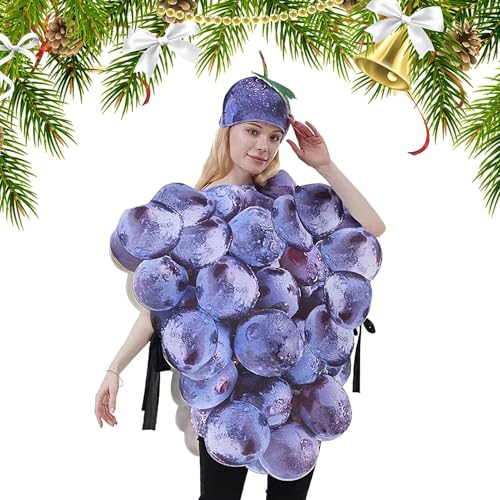 Obstkostüm, violetter Traubenstrauß, Halloween-Outfit mit Hut, Verkleidungsoutfit für Urlaub, Cosplay, Rollenspiele, Party, Halloween, Bühnenaufführung, Event von Generisch