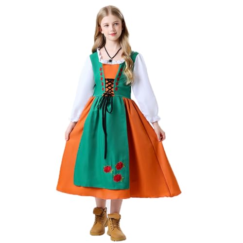 Oktoberfest Kinder Outfit Jungen Trachtenhemd Lederhose und Socken Set Mädchen Dirndl Kleid Kurzarm Dirndelkleider Kostüme Zum Bayerisches für Bierfest Volksfest Party Karneval von Generisch