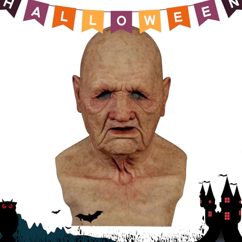 Old Man Face Cover, Horror Kopfbedeckung Spielzeug, Realistische Kopfbedeckung Cosplay Maske, Halloween Kostüm Gesichtsbedeckung Party Requisiten für Erwachsene von Generisch