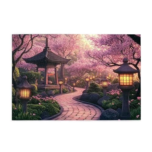 Orientalischer Kirschblütengarten 1000 Teile Puzzle für Erwachsene Holzpuzzles für Erwachsene Geschenke Heimdekoration von Generisch