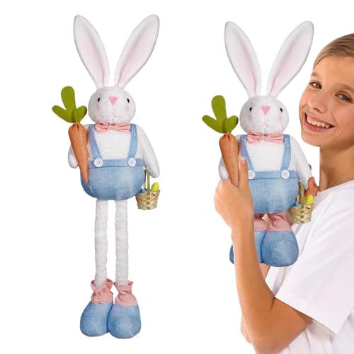 Osterhasenpuppen, stehende Kaninchenpuppe,Netter gefüllter Kaninchen mit einziehbarem Frühlingsbein - Osterhause Display Ornament, Kaninchen mit Korb und Karotten für Kinder, Kinder und Erwachsene häl von Generisch