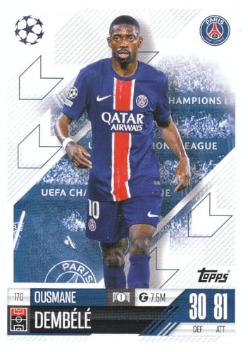 Ousmane Dembele t 7.5M Flügelstürmer PSG Topps CL Fußball Sammelkarte 170 von Generisch