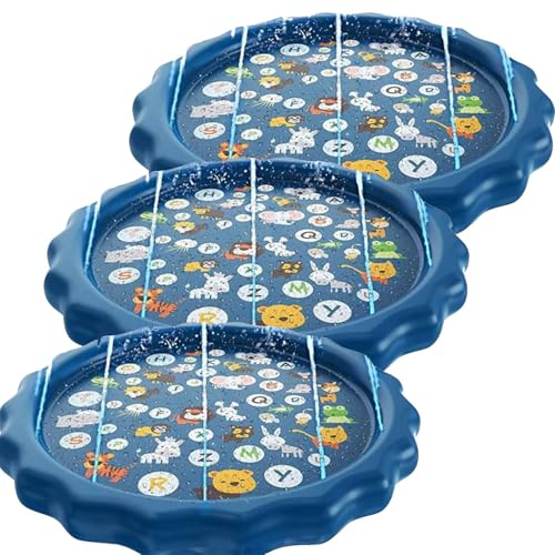 Outdoors Splash Pad,Splash Pad für Kinder mit Antirutschfunktion,Wasserspielmatte100CM Sprinkler Wasser-Spielmatte,Anti-Rutsch Splash Play Matte,Wassersprinkler Outdoor Wasserspiel Garten (3PC) von Generisch