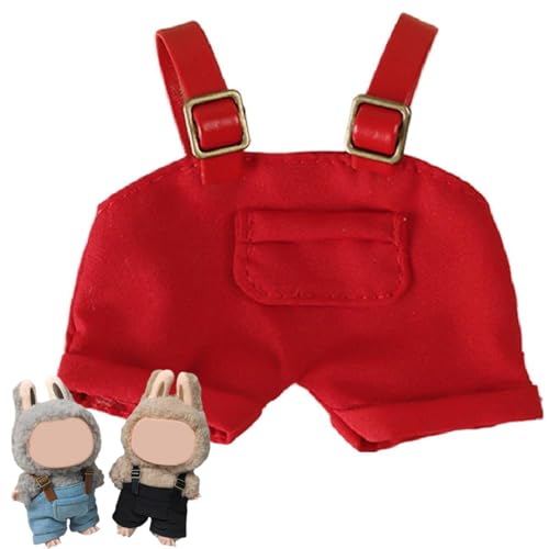 Overall-Kostüm für Labubu, Freizeitkleidung für 17 cm große Puppen, niedlicher Overall, sportlicher Stil, 17 cm Puppenkleidungszubehör (ohne Puppe) (Rot) von Generisch