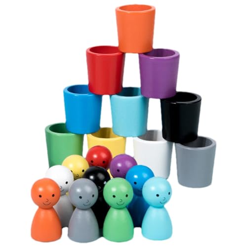 PEG-Puppen In Holzbechern | Pädagogische Farbklassifizierungscup - Regenbogenfarbensortierspitze aus Für Mädchen über 3 Jahre, Spielzeug farblich abgestimmt von Generisch