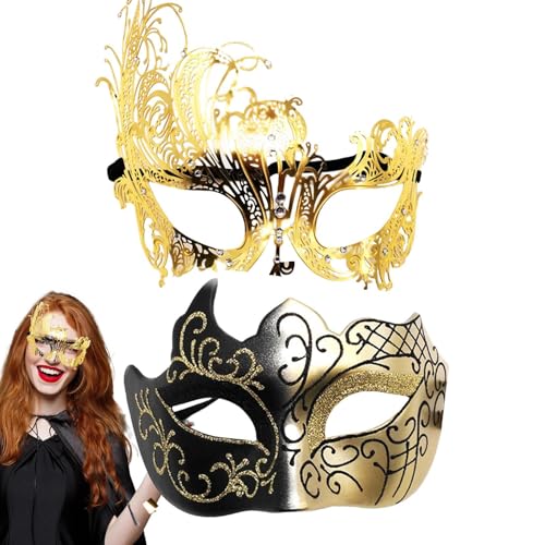 Paar-Masken-Set, Karnevalsmaske, Spitzen-Augenmasken, glitzerndes Masken-Set, Cosplay-Zubehör für Halloween, 2 Retro-Gesichtsbedeckungen, für Sie und Ihn Paar-Masken-Set, Karnevalsmaske, Spitzen-Augenmasken, glitzerndes Masken-Set, Cosplay-Zubehör für Halloween, 2 Retro-Gesichtsbedeckungen, für Sie und Ihn von Generisch