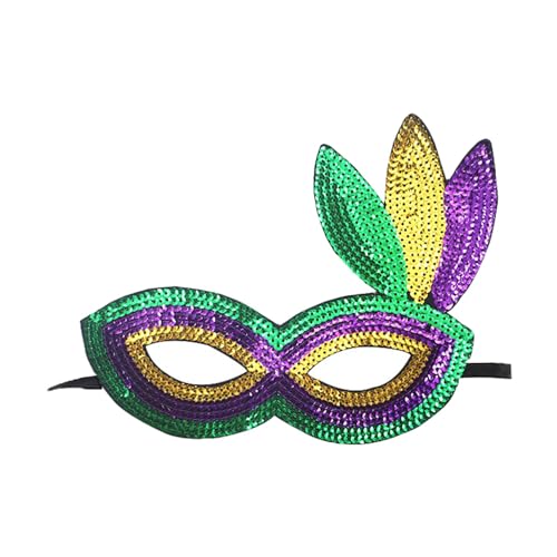 Pailletten Karneval Masken Frauen Glitzer Lila und Grün Ball Maskerade Kostüm Outfit für Frauen Zubehör Party 2024 von Generisch