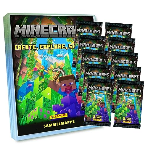 Panini Minecraft 3 Karten - Create Explore Survive Trading Cards (2023) - 1 Mappe + 10 Booster Sammelkarten von Generisch