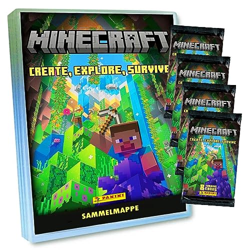 Panini Minecraft 3 Karten - Create Explore Survive Trading Cards (2023) - 1 Mappe + 4 Booster Sammelkarten von Generisch