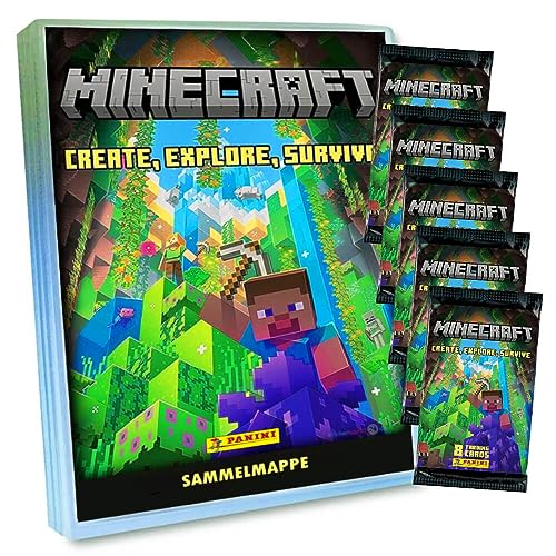 Panini Minecraft 3 Karten - Create Explore Survive Trading Cards (2023) Sammelkarten - Auswahl (1 Mappe + 5 Booster) von Generisch