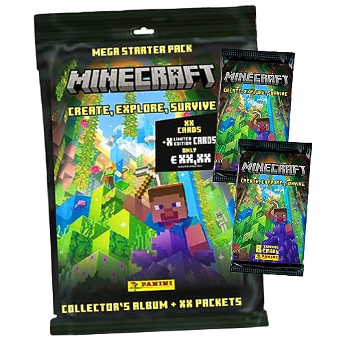 Panini Minecraft 3 Karten - Create Explore Survive Trading Cards (2023) Sammelkarten - Auswahl (1 Starter + 2 Booster) von Generisch
