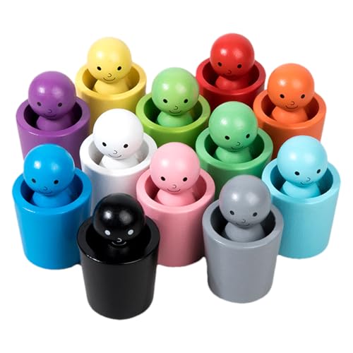 Peg Doll Set mit Holzbechern - Bildungsspielzeug, Farberkennung und passende Praxis mit Farbklassifizierungsbechern | Unterrichtsmaterialien im -Stil perfekt für Bildungs- und Farbkodierlern von Generisch