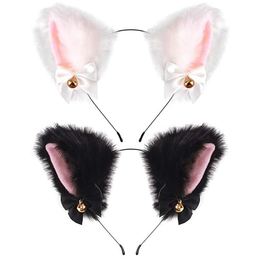 Pelziger Fuchs-Kopfschmuck mit Glocken-Akzenten, 2 Stück Katzenohren-Haarreifen – skurriles und verspieltes Party-Zubehör für Mädchen von Generisch
