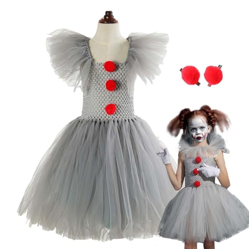 Pennywises Halloween-Kostüm, Halloween-Kostüme für Mädchen, gruseliges Narrenkostüm für Mädchen, Halloween-Verkleidung, Horrorfilm-Verkleidung für Cosplay-Outfits von Generisch