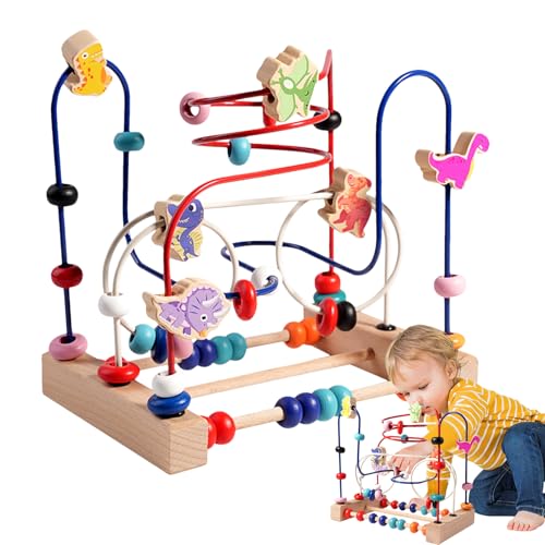 Perle Roller Coaster Toy - Hellbares Holzbildungslabyrinth, Kleinkind Abacus Game | Kleine Dinosaurier -Perlenstrecke mit lebendigen Farben, frühes Lernen Spielzeug für Mädchen, Vorschulaktivit von Generisch