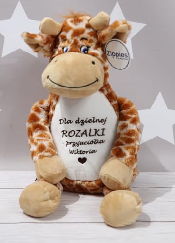 Personalisierte Panda Kuscheltier 34 cm – Plüschtier mit Wunschtext – Geschenk zur Geburt, Taufe, Geburtstag – mit Reißverschluss & herausnehmbarem Innenleben (Braun - Giraffe, L) von Generisch
