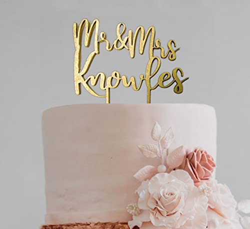 Personalisierter Cake topper, Hochzeit Holz Torten Aufstecker, Mr Mrs Tortenstecker, Hochzeit Cake Topper (Gold) von Generisch