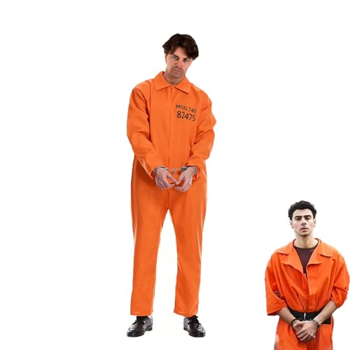 Personalisiertes Gefangenen-Kostüm für Erwachsene – orangefarbener Overall für Halloween, Verkleidung mit individueller digitaler Nummer, Handschellen und ID-Tag für Halloween-Partys, Cosplay-Events Personalisiertes Gefangenen-Kostüm für Erwachsene – orangefarbener Overall für Halloween, Verkleidung mit individueller digitaler Nummer, Handschellen und ID-Tag für Halloween-Partys, Cosplay-Events von Generisch