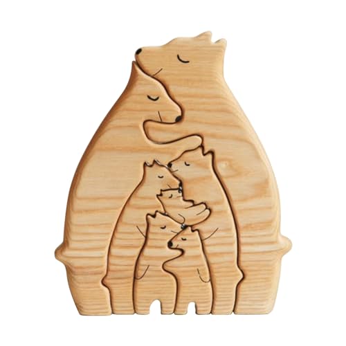 Personalisiertes Holzkunstpuzzle der Bärenfamilie, Personalized Wooden Bears Family Puzzle - Wood Pet Carvings, Holz Bär Skulpturen Desktop Ornament, Geschenk (Anzahl der Personen: 7) von Generisch