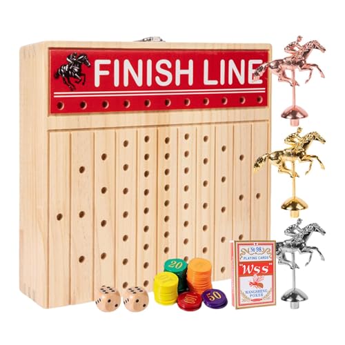 Pferderennen Brettspiel - Familienspielabend für alle Altersgruppen | Hölzerne Pferderennen Brettspiel Logical Thinking Challenge Toy mit Horse Würfel Karten Urlaub Familie Interaktives Spiel von Generisch