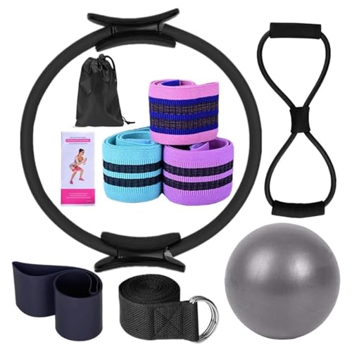 Pilates-Workout-Set – Heim-Fitness-Set mit Widerstandsbändern, Ring und Ball – langlebige ABS/TPR-Materialien – perfekt zum Straffen und Dehnen (schwarz) von Generisch