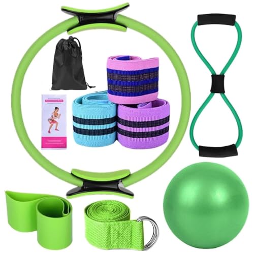 Pilates Workout Set - Home Fitness Kit mit Widerstandsbändern, Ring & Ball - Langlebige ABS / TPR Materialien - Perfekt zum Straffen & Dehnen (Grün) von Generisch