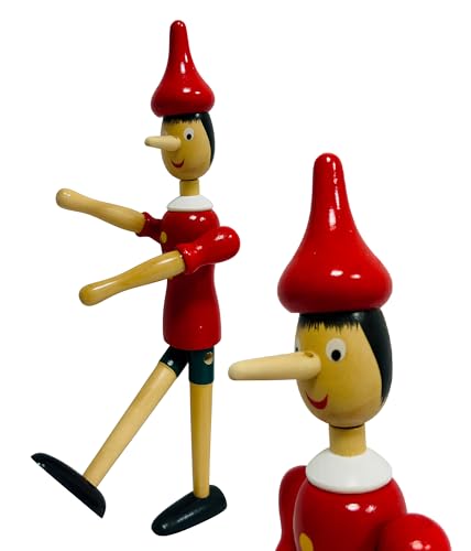 Pinocchiio aus Massivholz, 30 cm, beweglich, Handpuppe aus Holz, bemalt, Höhe 30 cm, mit Beinen, Armen und Kopf, bewegliche Gelenke von Generisch