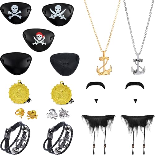 Piraten-Zubehör-Set für Kinder, Augenklappen, Anker-Halsketten, Goldmedaillen, Ringe und Bart-Requisiten für Halloween, Geburtstagsparty und Rollenspiele, 20-teiliges Set Piraten-Zubehör-Set für Kinder, Augenklappen, Anker-Halsketten, Goldmedaillen, Ringe und Bart-Requisiten für Halloween, Geburtstagsparty und Rollenspiele, 20-teiliges Set von Generisch