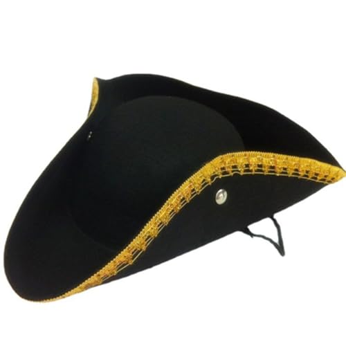 Piratenhut Dreispitz Kapitän Hut schwarz Offizier Kopfbedeckung General Filzhut Piraten-Hut, Kopfbedeckung, Kostüm, Karneval, Schwarz (Black, One Size) von Generisch