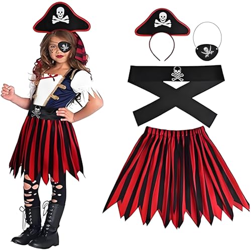 Piratenkostüm-Set für Kinder, Piratenhut, Augenklappe, Gürtel und gestreifter Rock für Halloween, Anzieh- und Rollenspiele Piratenkostüm-Set für Kinder, Piratenhut, Augenklappe, Gürtel und gestreifter Rock für Halloween, Anzieh- und Rollenspiele von Generisch